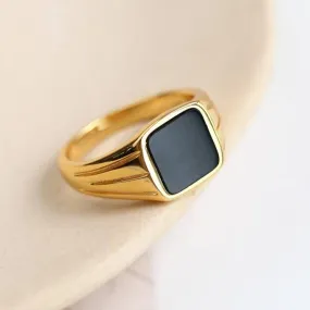 Square Gemstone Black Onyx Signet Ring Gold Vermeil