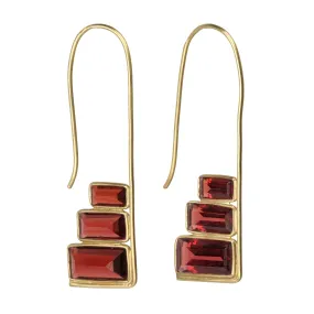 Stacked Garnet Baguette Hoop Earrings