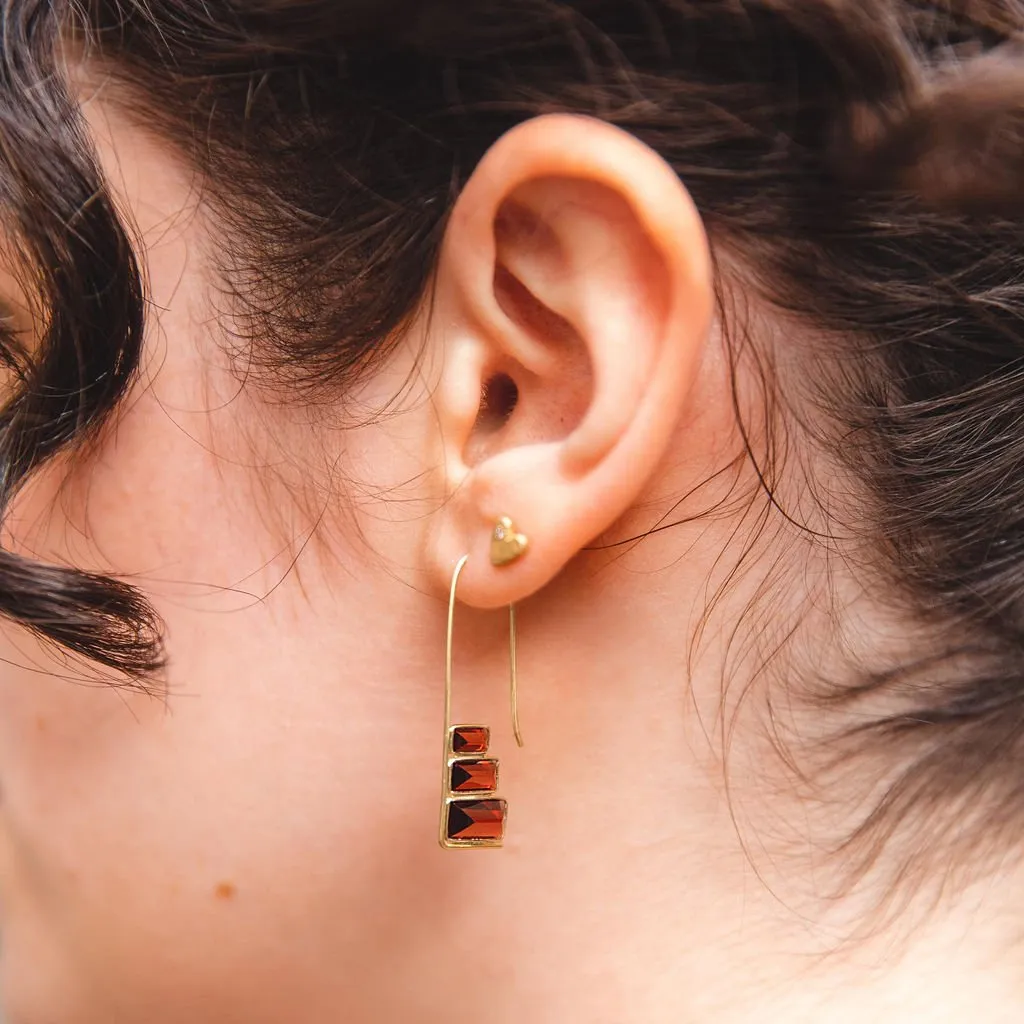 Stacked Garnet Baguette Hoop Earrings