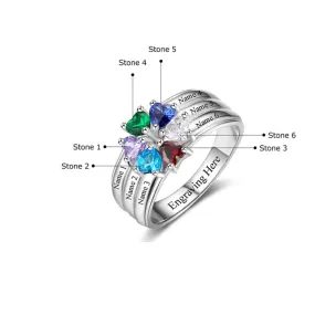 Sterling Silver Custom 6 Name Engraved Rings for Women