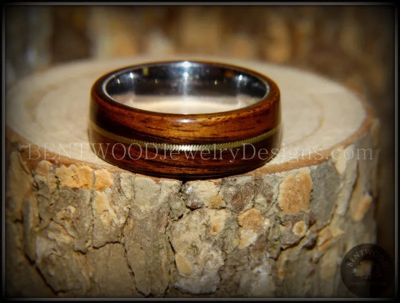 Tazzy Bentwood Ring - Hounini Rosewood Wood Ring Bronze Guitar String Inlay on Surgical Grade Stainless Steel Comfort Fit Metal Core