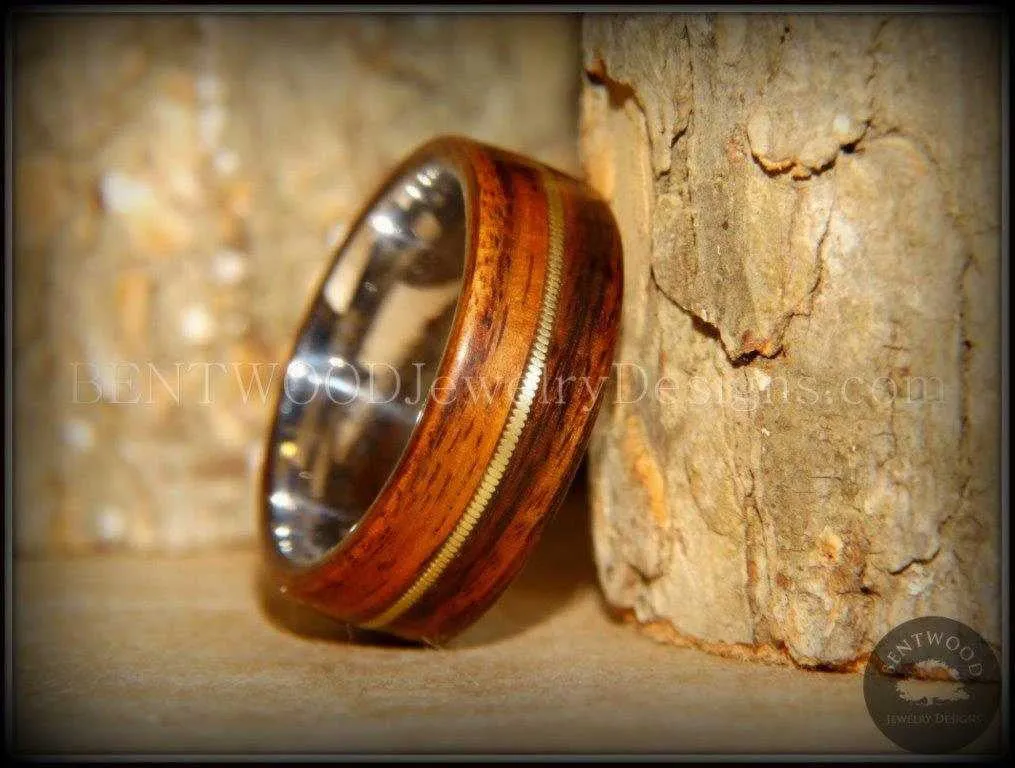 Tazzy Bentwood Ring - Hounini Rosewood Wood Ring Bronze Guitar String Inlay on Surgical Grade Stainless Steel Comfort Fit Metal Core