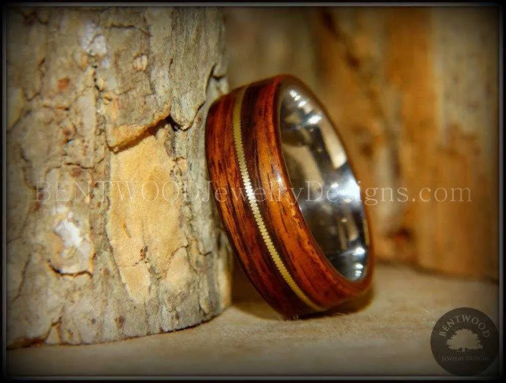 Tazzy Bentwood Ring - Hounini Rosewood Wood Ring Bronze Guitar String Inlay on Surgical Grade Stainless Steel Comfort Fit Metal Core