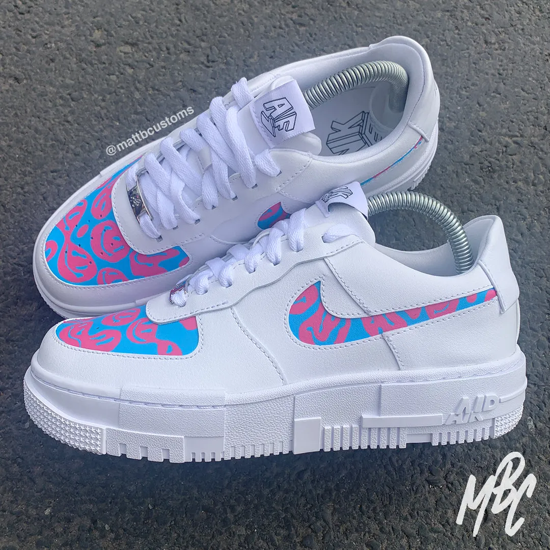 Trippy Smiley Camo - Air Force 1 Pixel Custom