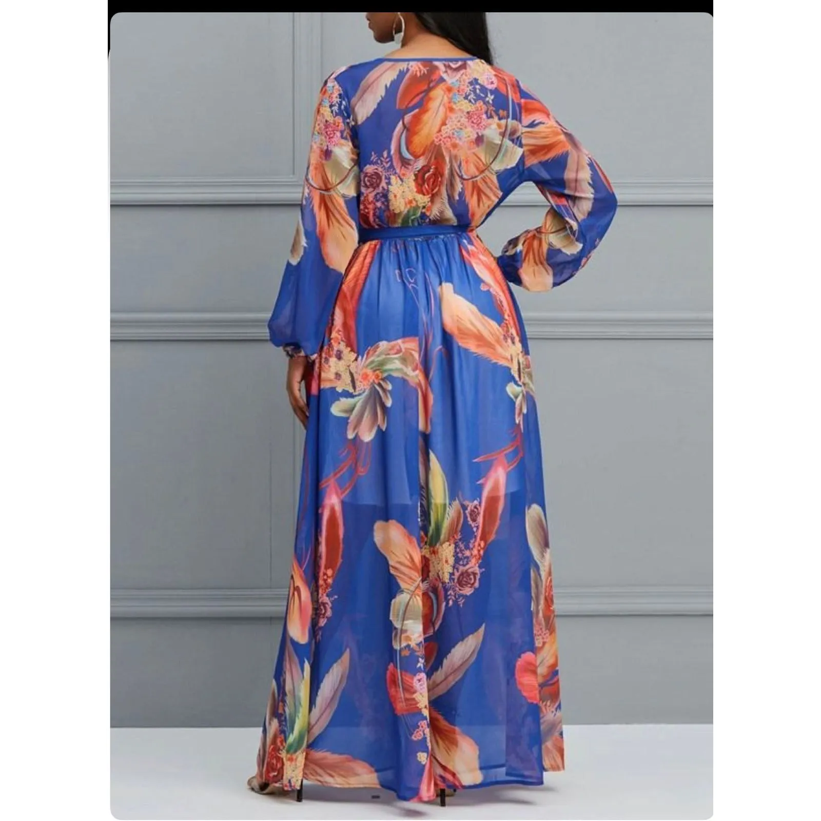 V-Neck Floral Print Maxi Dress